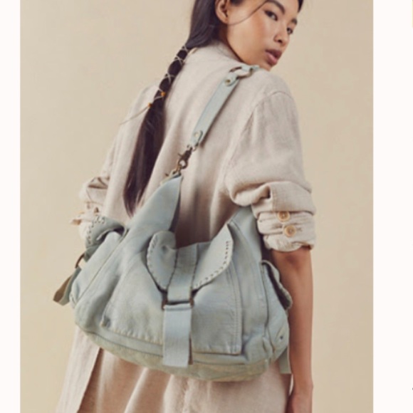 Free People Handbags - Free People We The Free Leigh Distressed bag aqua haze NWT +brass lock key chain